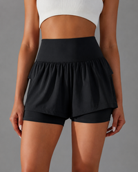 Sport 2-in-1 Shorts atmungsaktiv mit Innenshorts und High-Waist-Bund