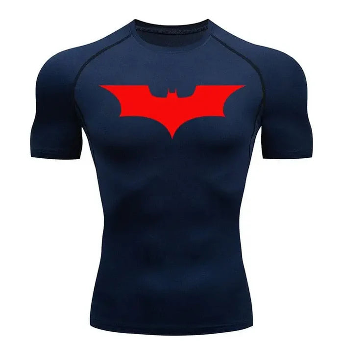gymshirtteetshirtshortsleevekurzaermelkurzearmekurzaermeligbatspidermanspiderprintprintedbedrucktdruckherrenspidermansuperherosupermanbatmannavybluerotnavyblaurotred