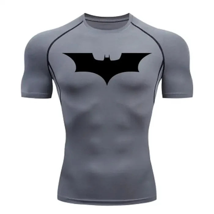 gymshirtteetshirtshortsleevekurzaermelkurzearmekurzaermeligbatspidermanspiderprintprintedbedrucktdruckherrenspidermansuperherosupermanbatmangraygreyschwarzblack