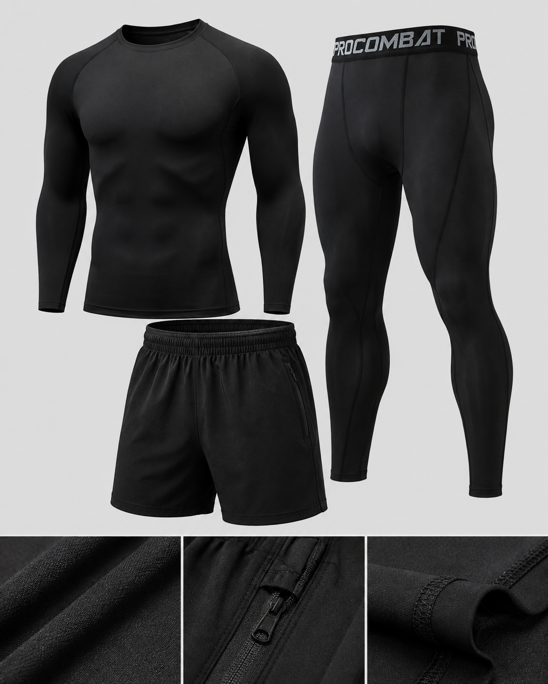 3-teiliges Fitness Compression Gym Set (Shirt Short Leggings)