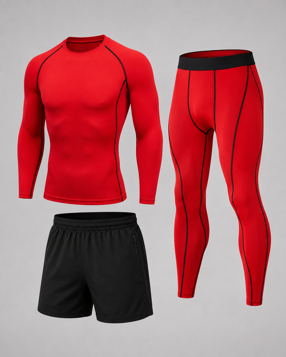 3-teiliges Fitness Compression Gym Set (Shirt Short Leggings)