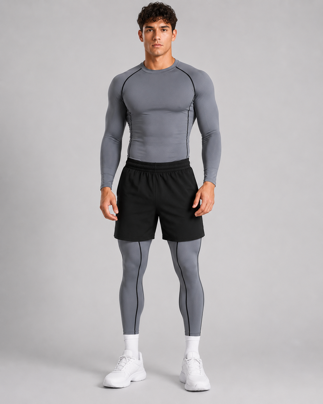 3-teiliges Fitness Compression Gym Set (Shirt Short Leggings)