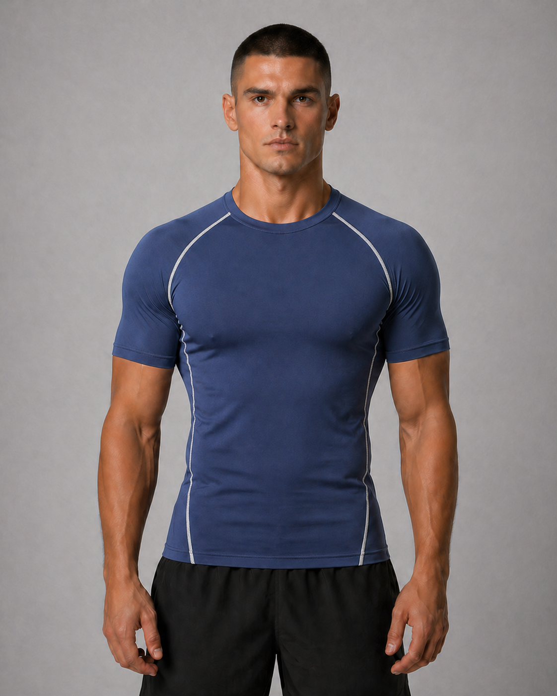 Fitness Compression Gym Training Shirt Quick Dry Herren Kompressionsshirt Navy Frontansicht