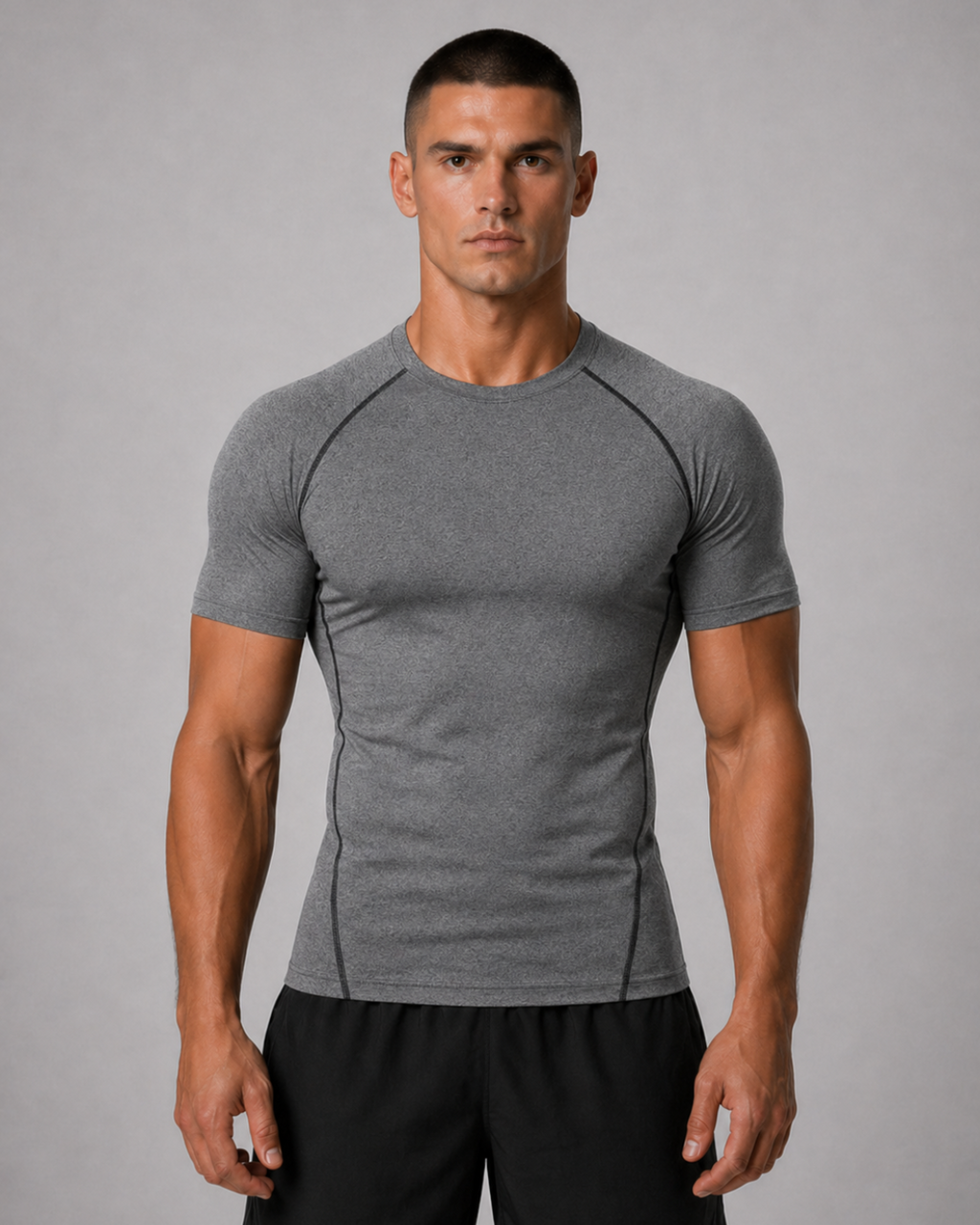 Fitness Compression Gym Training Shirt Quick Dry Herren Kompressionsshirt Grau Frontansicht