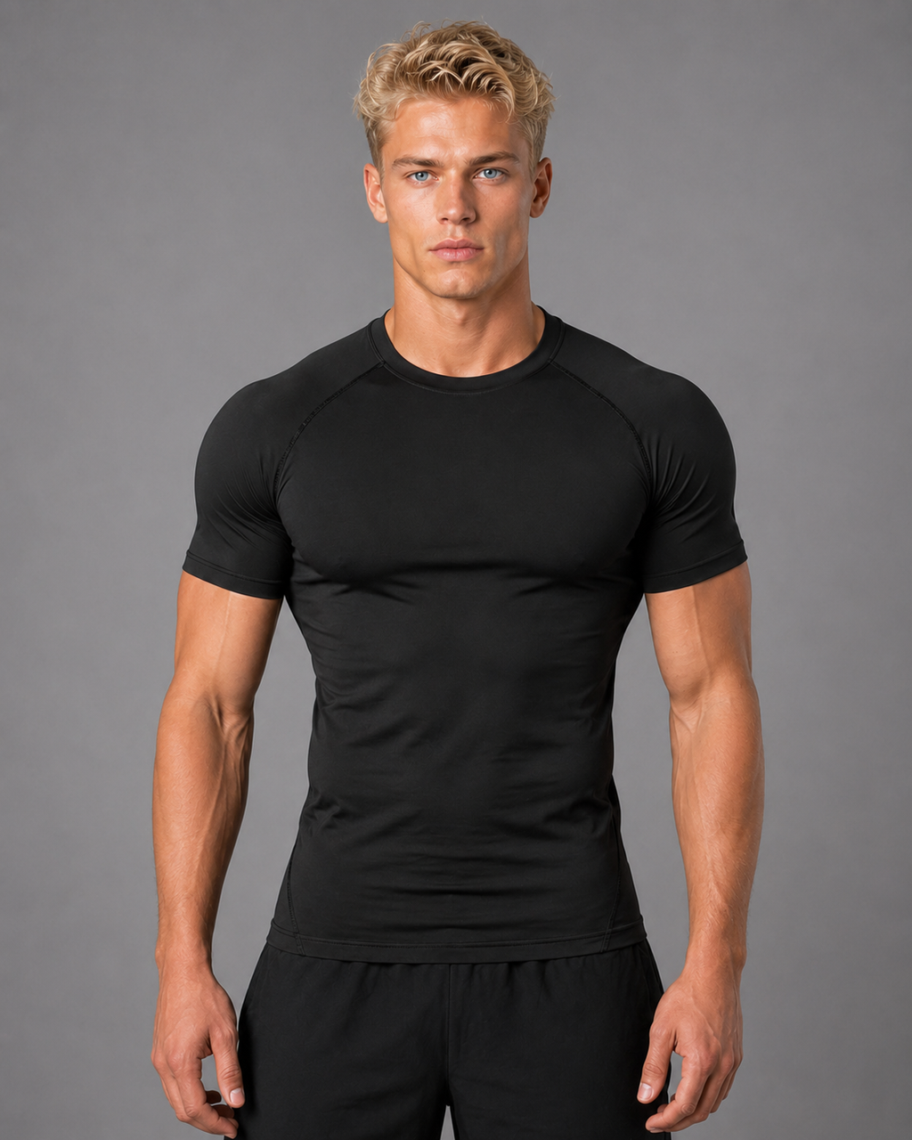 Fitness Compression Gym Training Shirt Quick Dry Herren Kompressionsshirt Schwarz Frontansicht