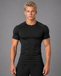Fitness Compression Gym Training Shirt Quick Dry Herren Kompressionsshirt Schwarz Frontansicht