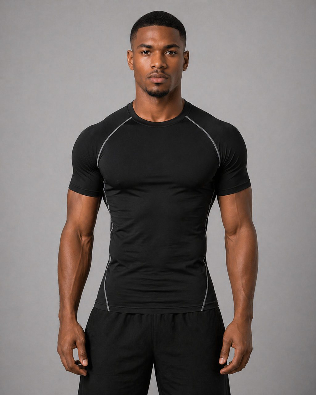 Fitness Compression Gym Training Shirt Quick Dry Herren Kompressionsshirt Schwarzgrau Frontansicht