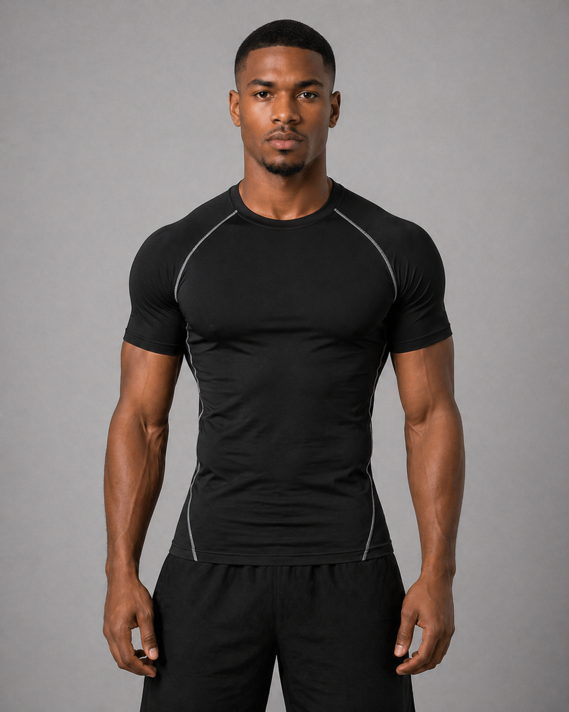 Fitness Compression Gym Training Shirt Quick Dry Herren Kompressionsshirt Schwarzgrau Frontansicht