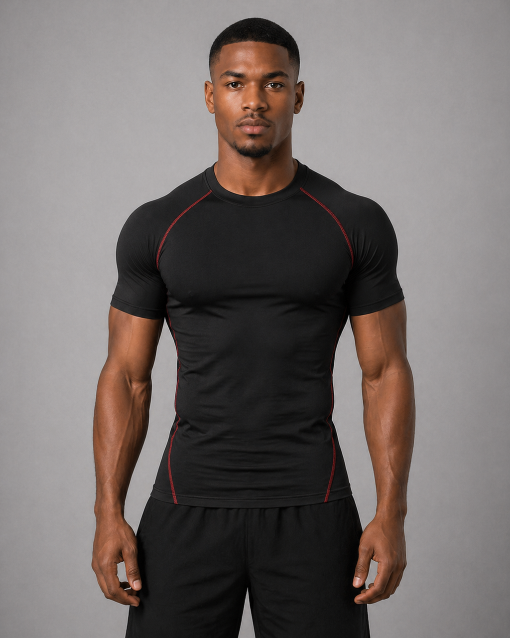 Fitness Compression Gym Training Shirt Quick Dry Herren Kompressionsshirt Schwarzrot Frontansicht