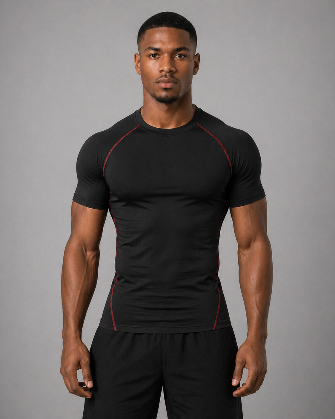 Fitness Compression Gym Training Shirt Quick Dry Herren Kompressionsshirt Schwarzrot Frontansicht
