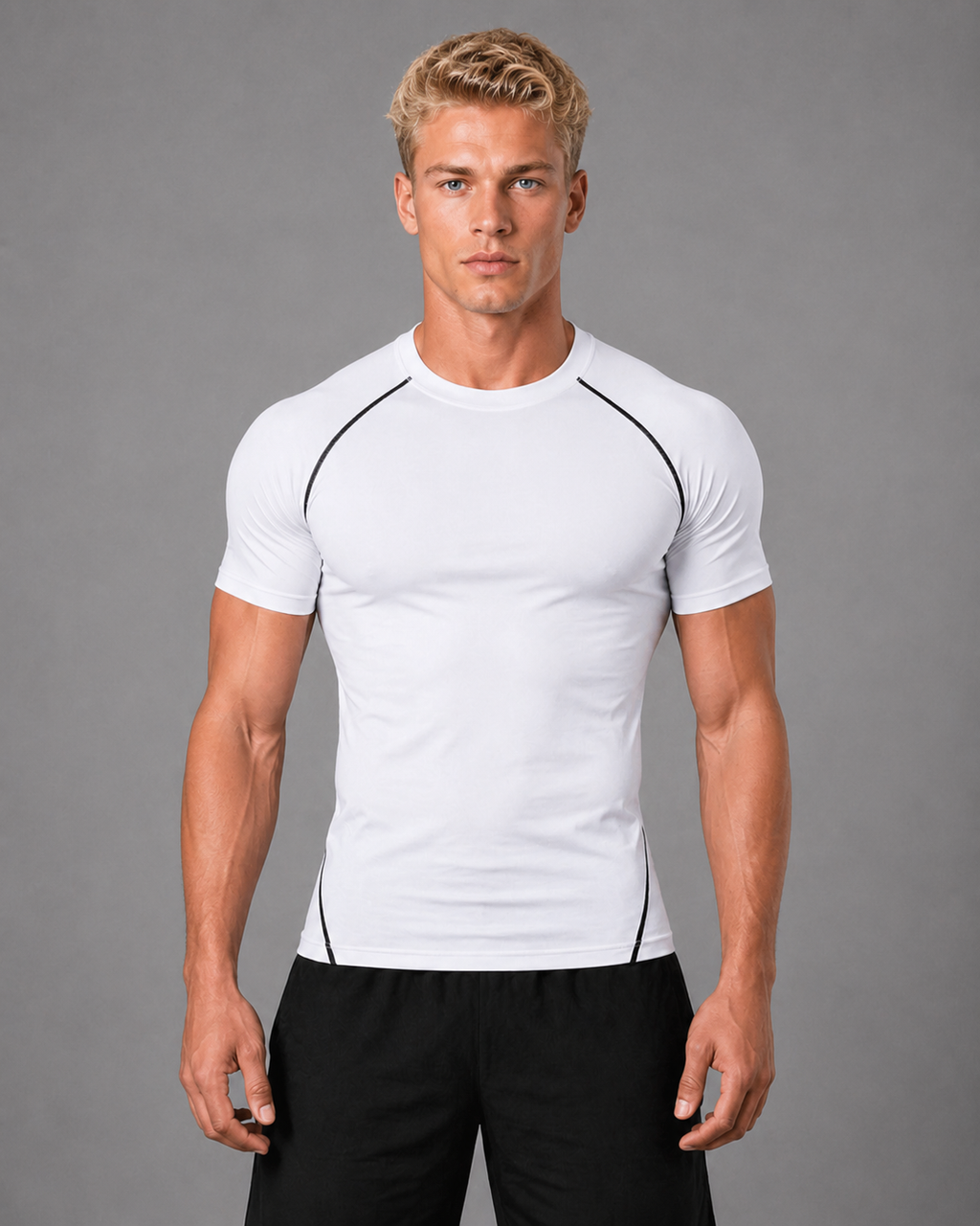 Fitness Compression Gym Training Shirt Quick Dry Herren Kompressionsshirt Weiß Frontansicht