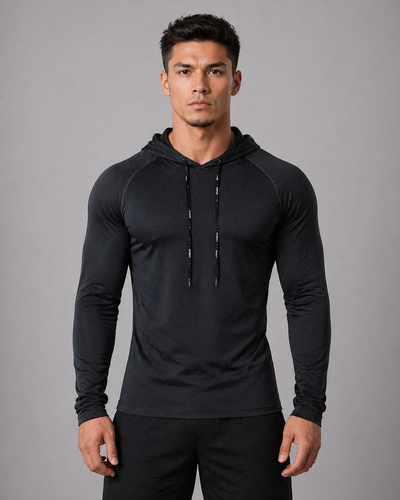 Fitness Gym Sport Top für Herren Longsleeve Sweater mit Kapuze