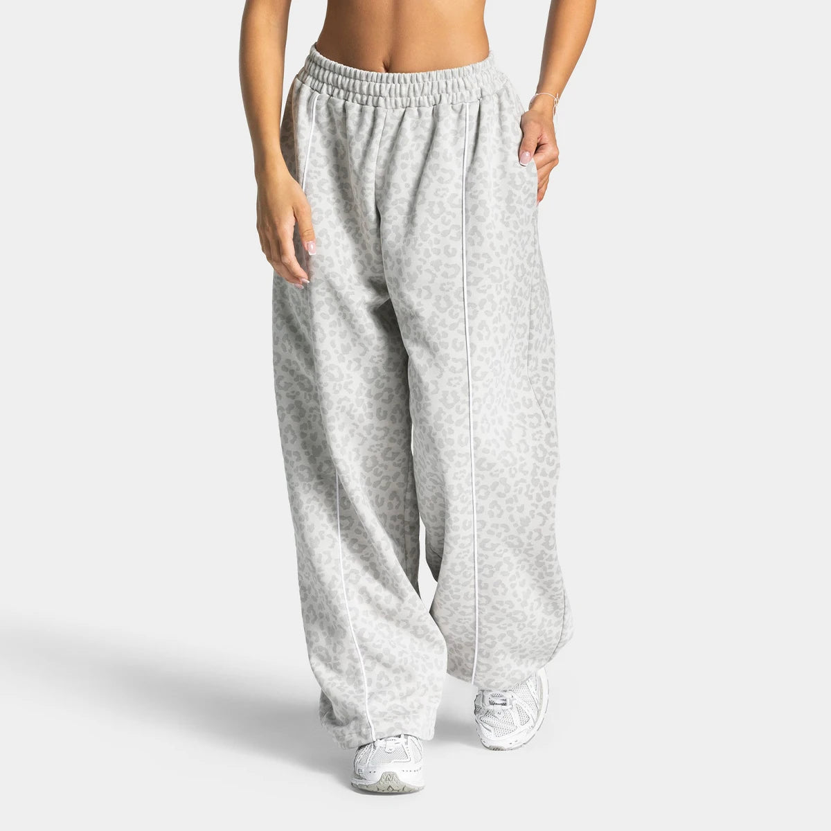 Yoga Pants Wide Leg Leopardenmuster Weiß