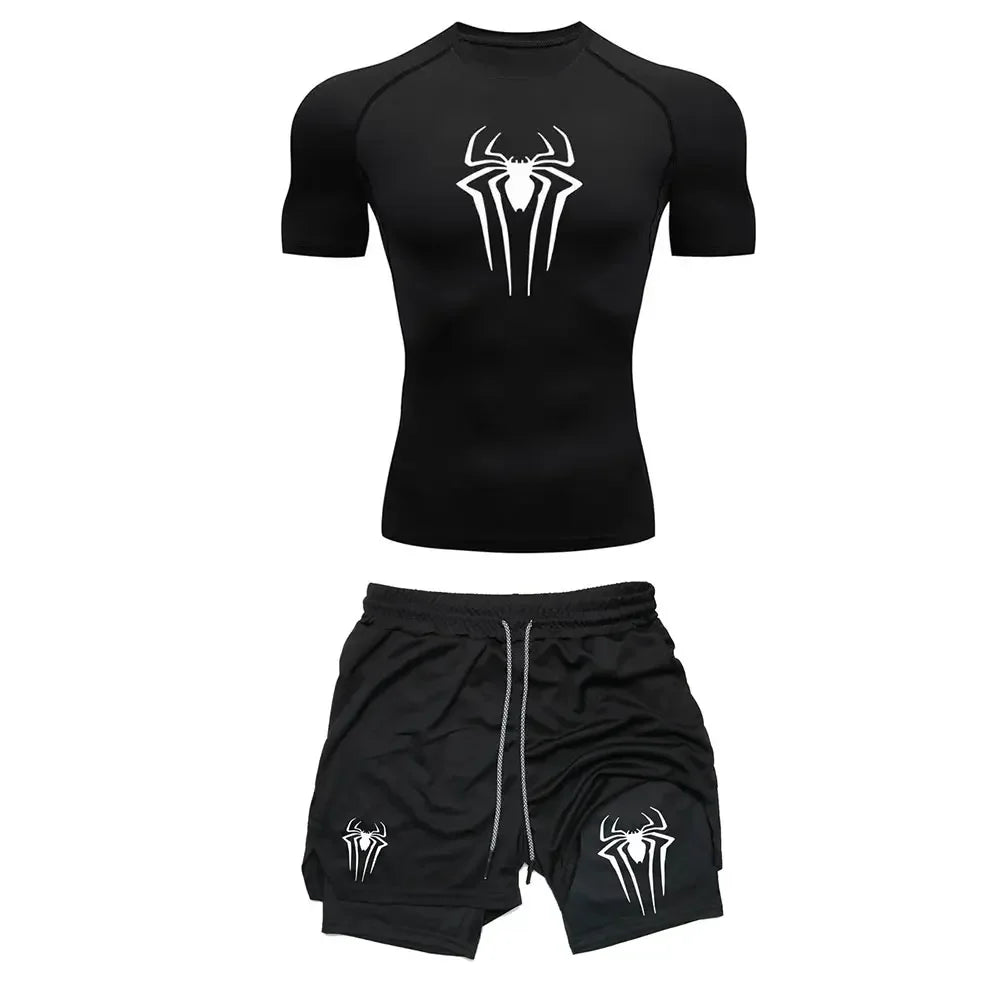 Fitness Compression Gym Set "Spider" Winter Arc Print (Shirt Short)