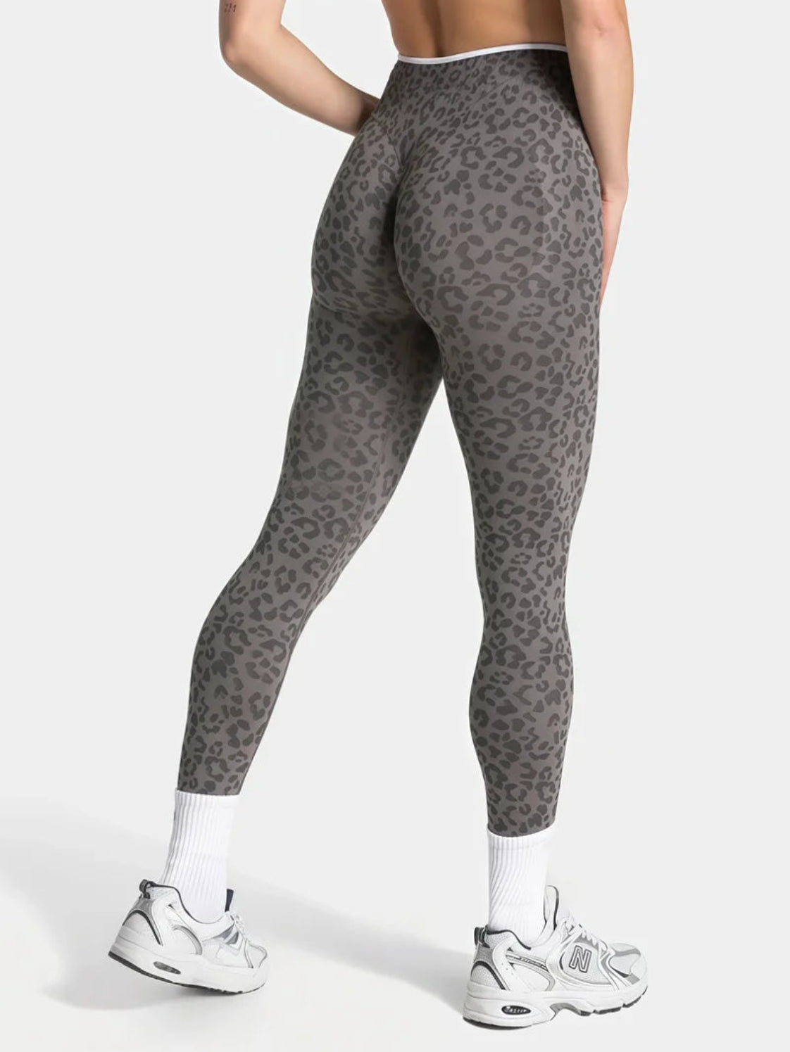 High-Waist Scrunch Leggings Leopardenmuster Grau