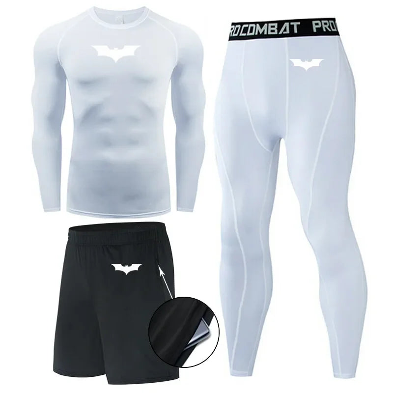 gymshirtsetleggingsshortsteetshirtshortsleevekurzaermelkurzearmekurzaermeligweisswhitesetspinnespidermanspiderprintprintedbedrucktdruckherrenbatmansupermanspiderman