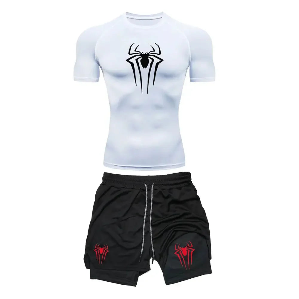 Fitness Compression Gym Set "Spider" Winter Arc Print (Shirt Short)