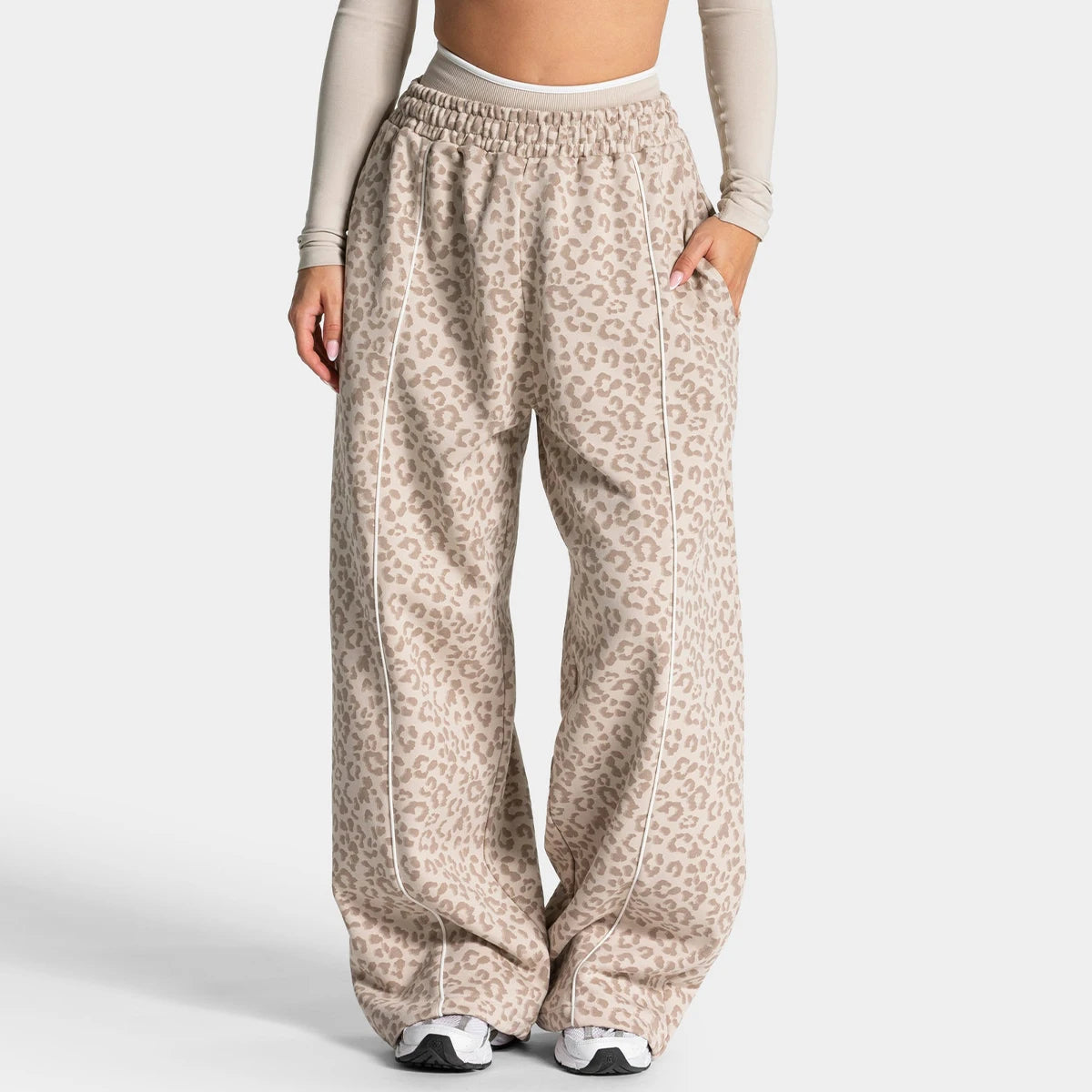 Yoga Pants Wide Leg Leopardenmuster Creme
