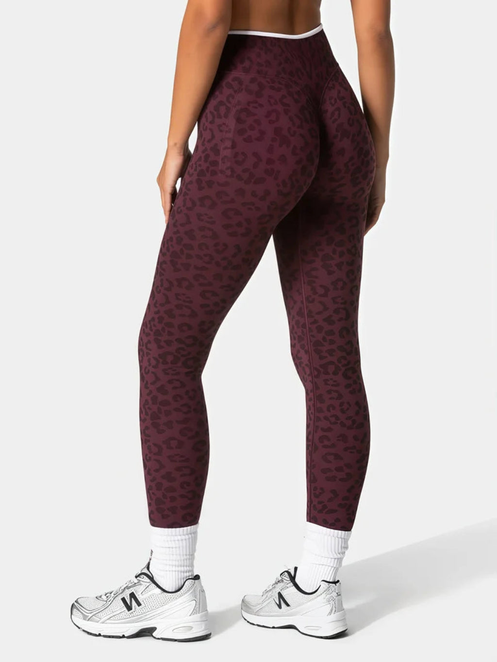 High-Waist Scrunch Leggings Leopardenmuster Rückansicht Merlot