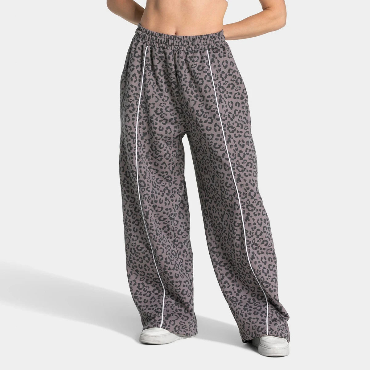 Yoga Pants Wide Leg Leopardenmuster Grau