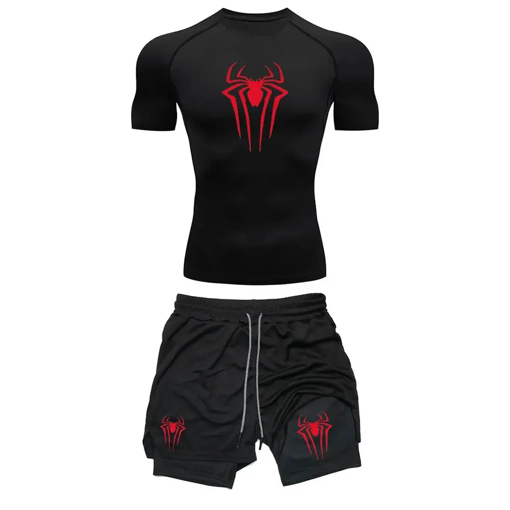 Fitness Compression Gym Set "Spider" Winter Arc Print (Shirt Short)
