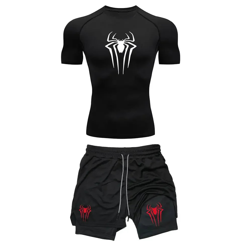 Fitness Compression Gym Set "Spider" Winter Arc Print (Shirt Short)