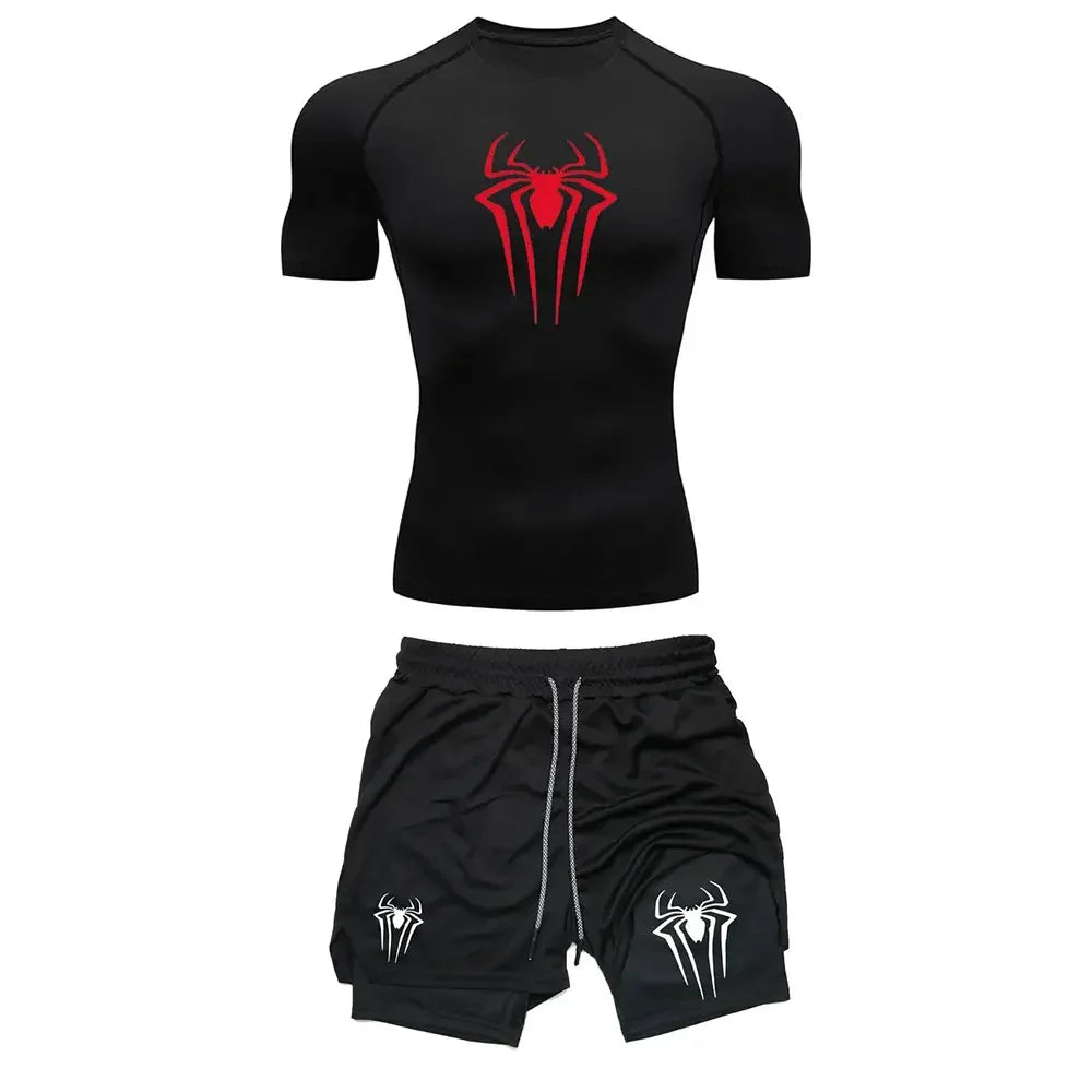 Fitness Compression Gym Set "Spider" Winter Arc Print (Shirt Short)
