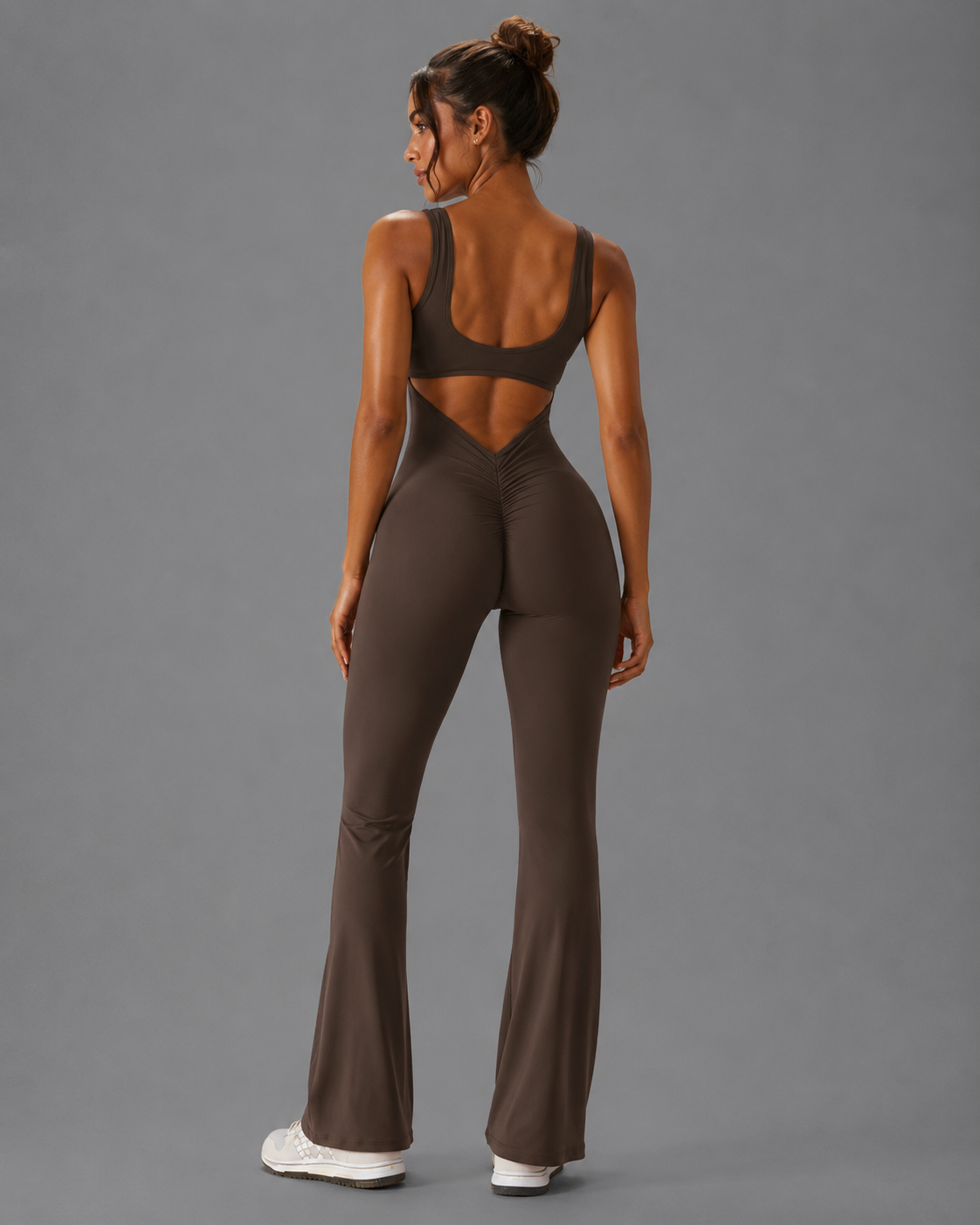 Scrunch Compression mit weitem Bein Eleganter Jumpsuit für Damen mit stilvollem Rückenausschnitt