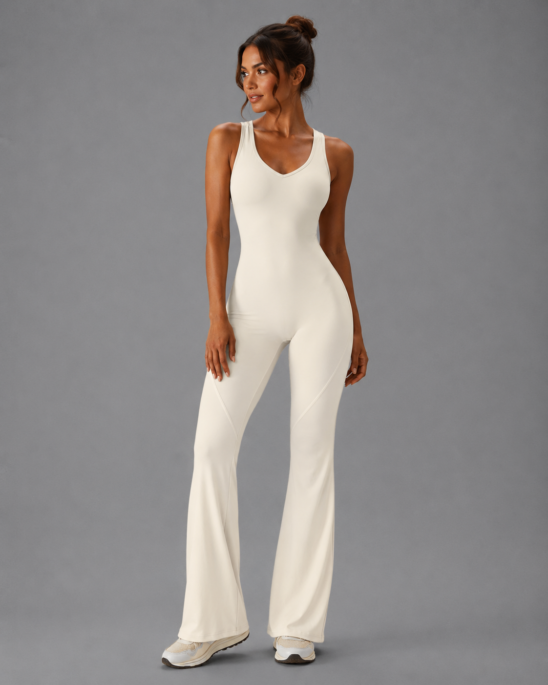 Scrunch Compression mit weitem Bein Eleganter Jumpsuit für Damen mit stilvollem Rückenausschnitt