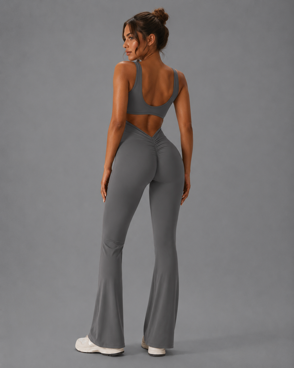 Scrunch Compression mit weitem Bein Eleganter Jumpsuit für Damen mit stilvollem Rückenausschnitt