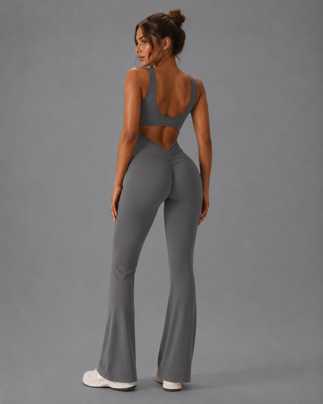 Scrunch Compression mit weitem Bein Eleganter Jumpsuit für Damen mit stilvollem Rückenausschnitt