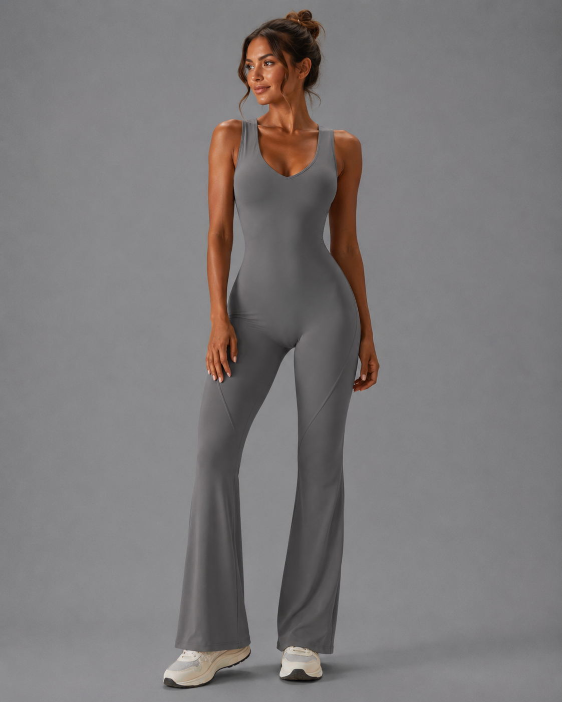 Scrunch Compression mit weitem Bein Eleganter Jumpsuit für Damen mit stilvollem Rückenausschnitt