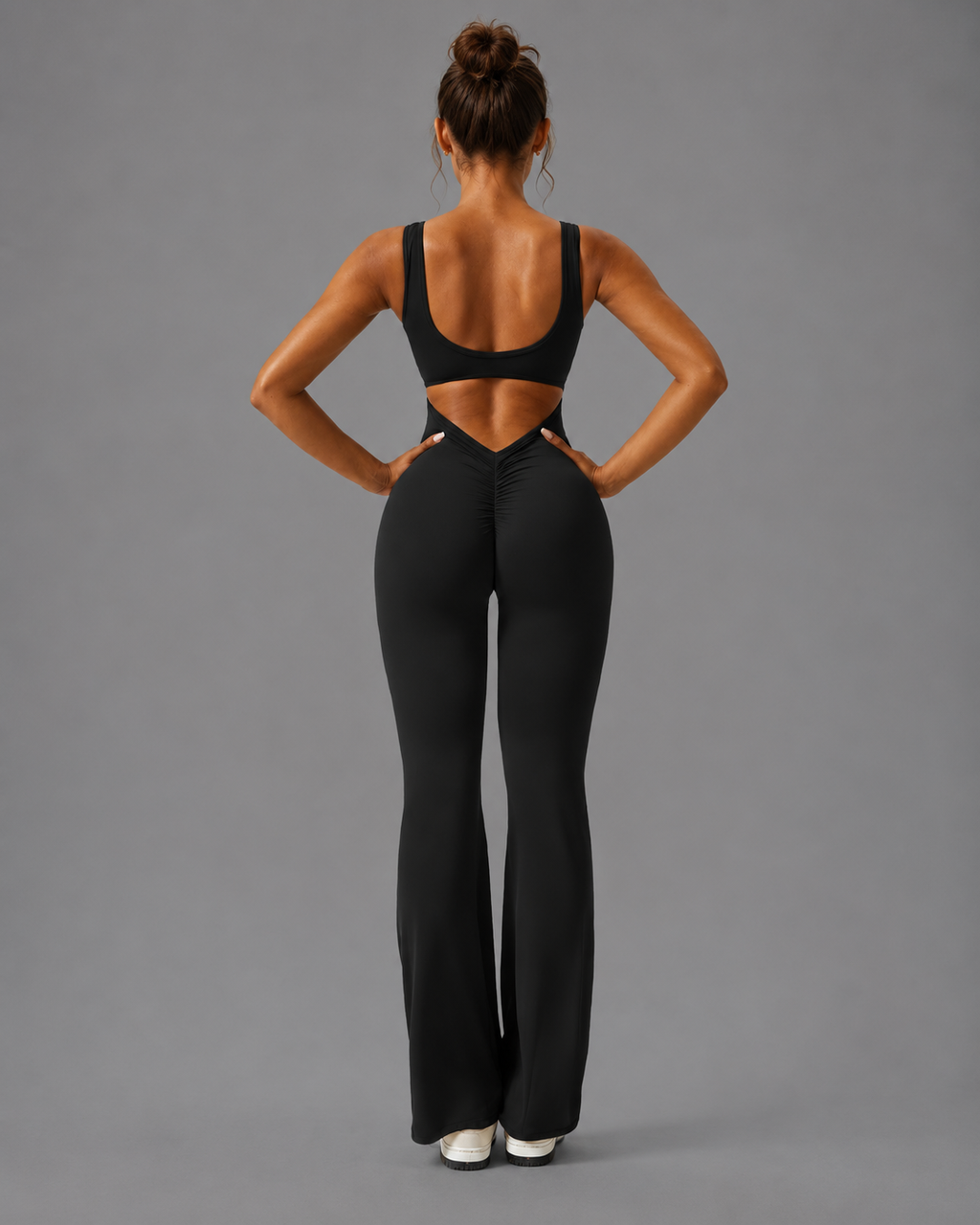 Scrunch Compression mit weitem Bein Eleganter Jumpsuit für Damen mit stilvollem Rückenausschnitt
