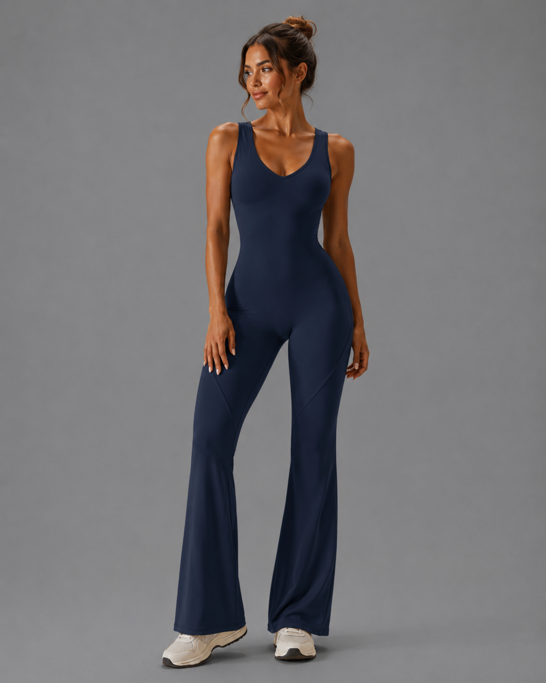 Scrunch Compression mit weitem Bein Eleganter Jumpsuit für Damen mit stilvollem Rückenausschnitt