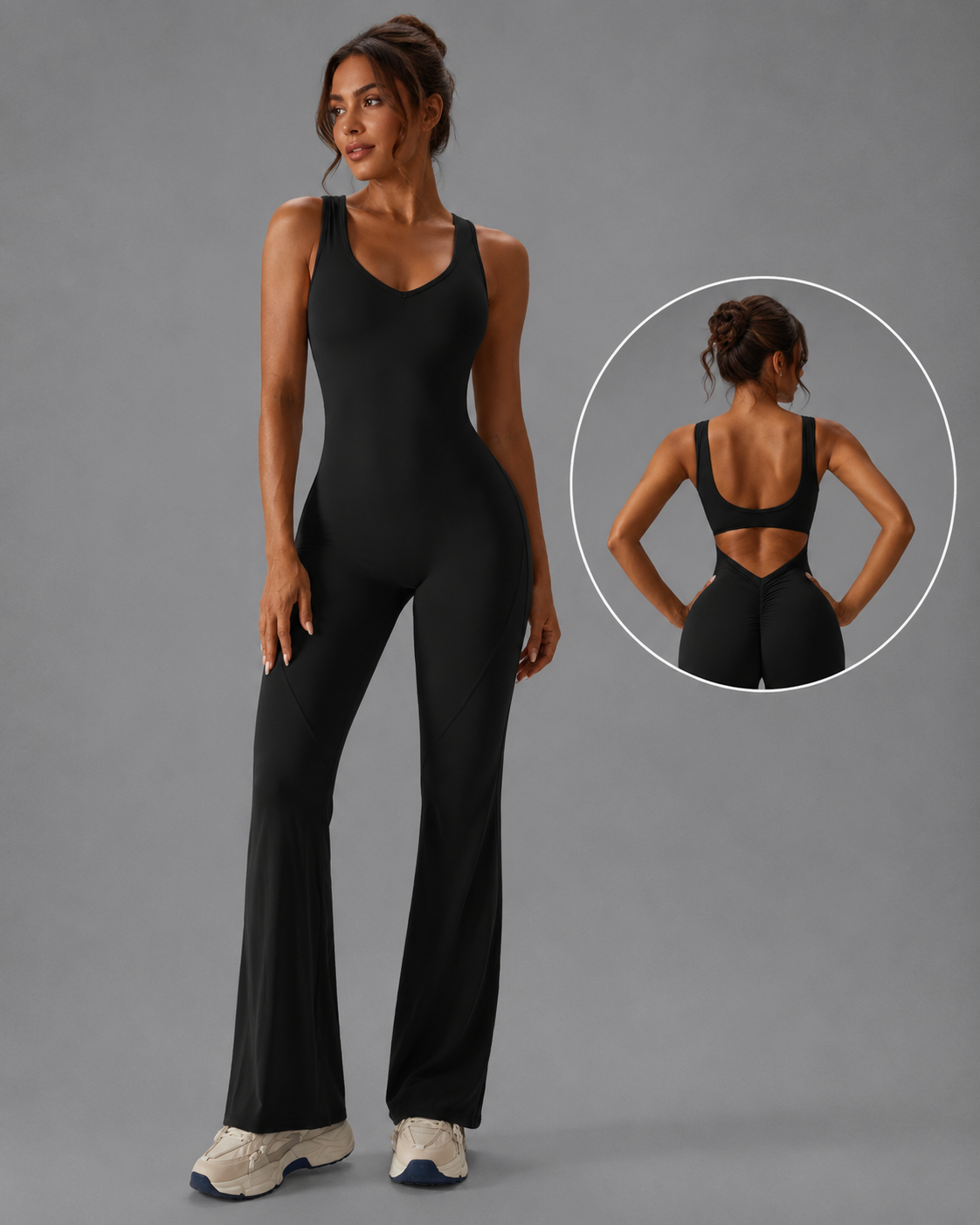 Scrunch Compression mit weitem Bein Eleganter Jumpsuit für Damen mit stilvollem Rückenausschnitt