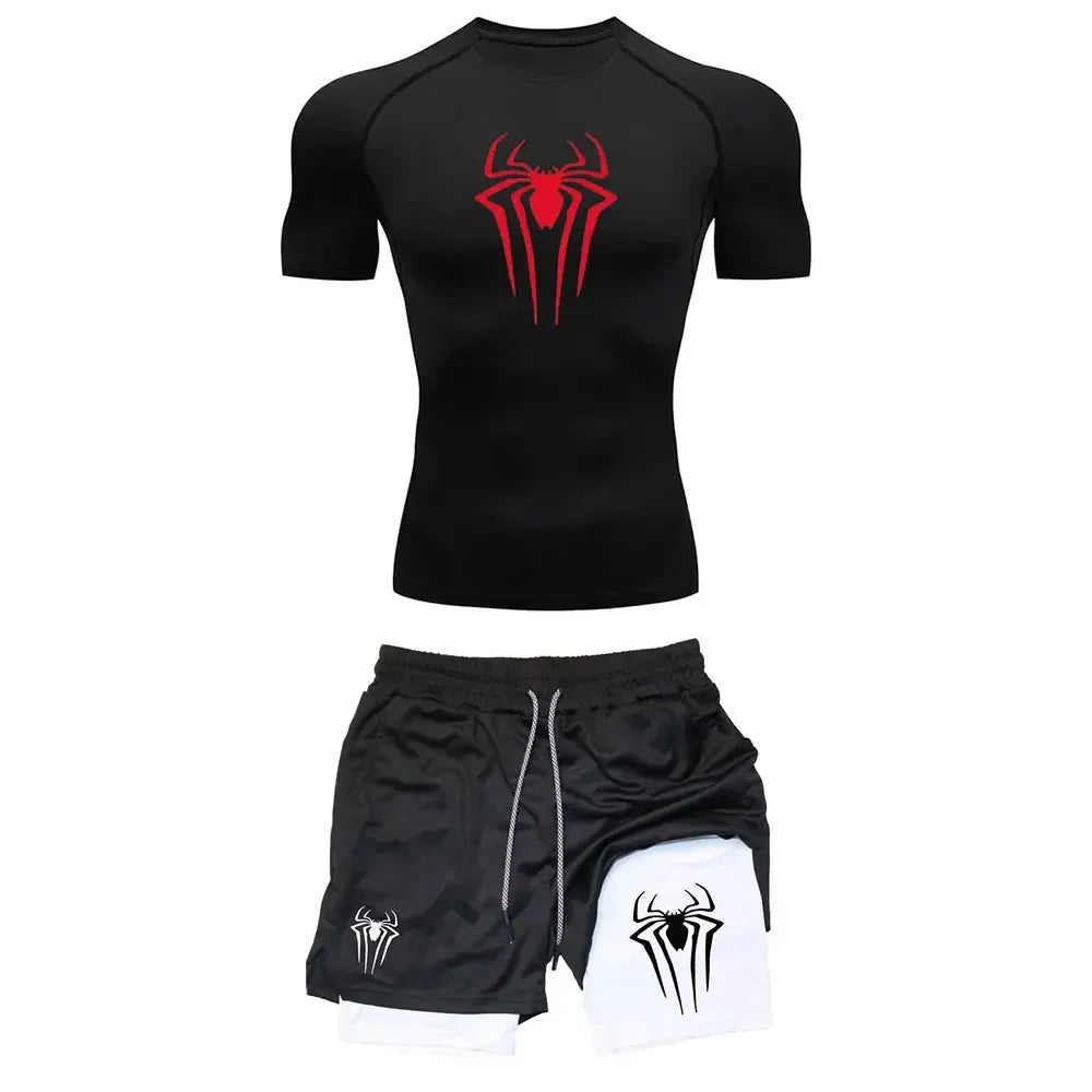 Fitness Compression Gym Set "Spider" Winter Arc Print (Shirt Short)