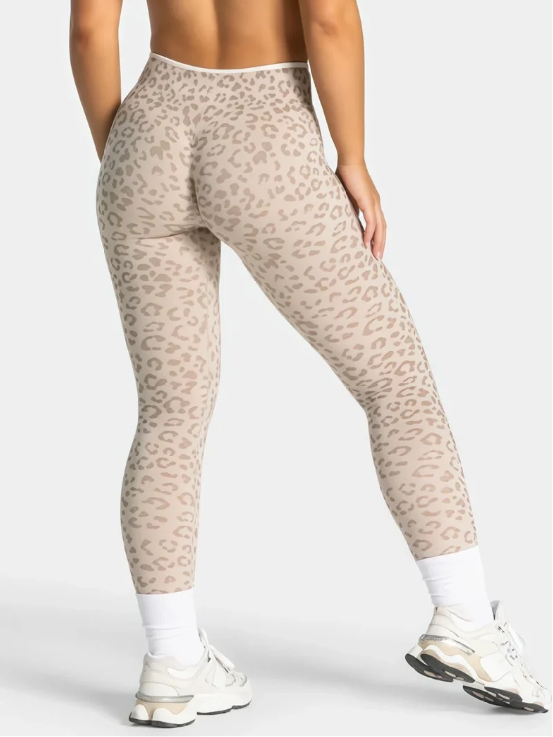 High-Waist Scrunch Leggings Leopardenmuster Farbe Creme