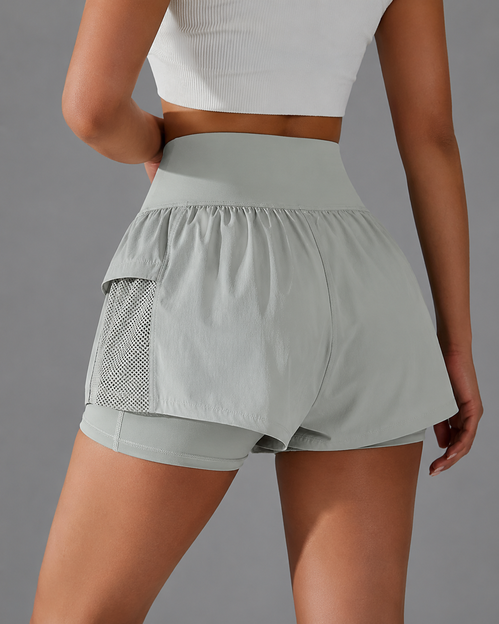 Sport 2-in-1 Shorts atmungsaktiv mit Innenshorts und High-Waist-Bund