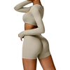Yoga Damen Set Long Sleeve Thumbsholes Top mit Scrunch Bum Shorts