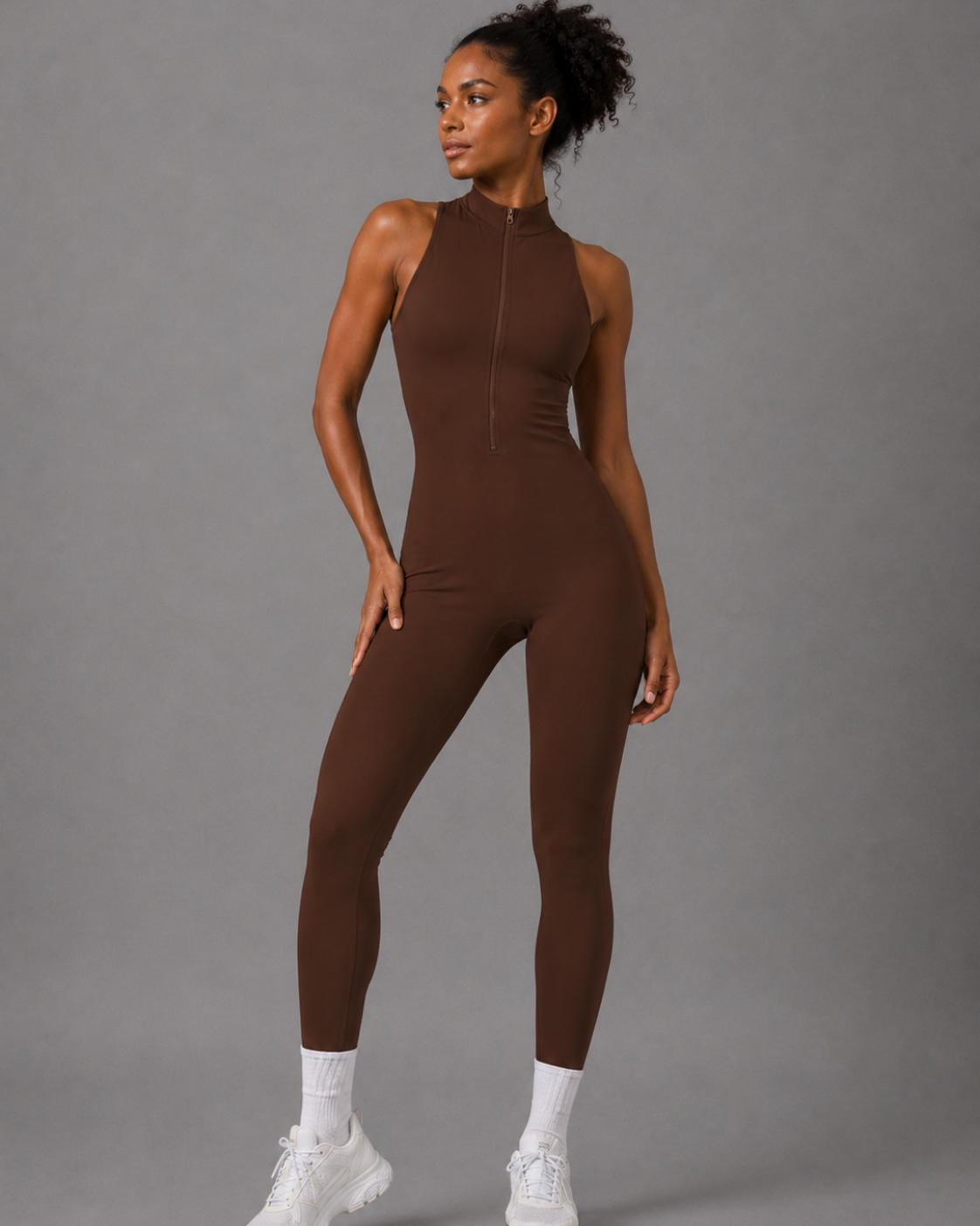 Yoga Jumpsuit Bum Scrunch Kompression mit Rückenausschnitt und Reissverschluss