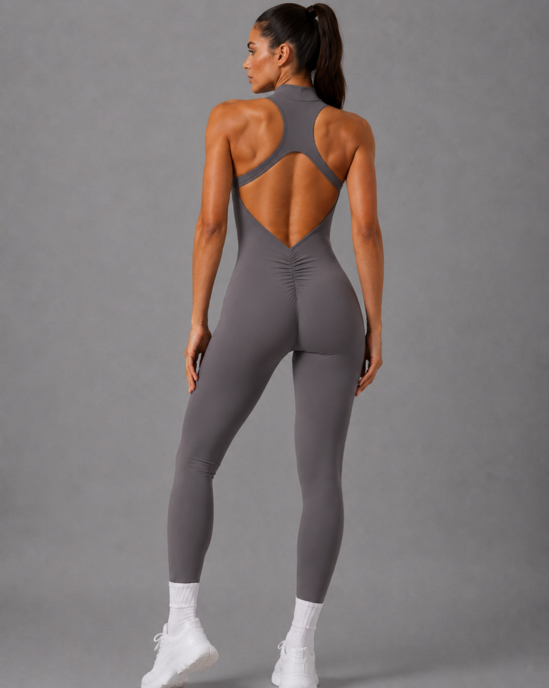 Yoga Jumpsuit Bum Scrunch Kompression mit Rückenausschnitt und Reissverschluss