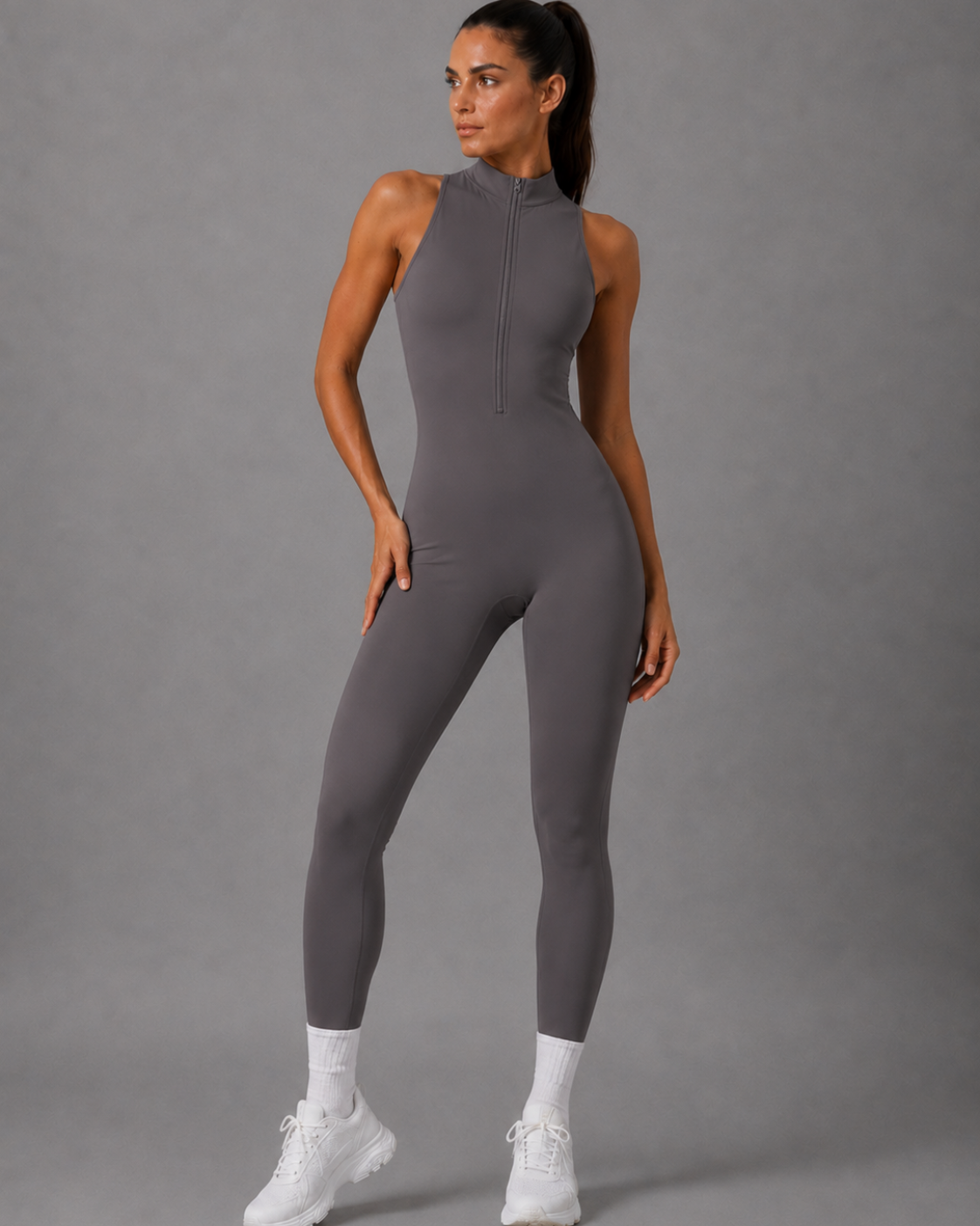 Yoga Jumpsuit Bum Scrunch Kompression mit Rückenausschnitt und Reissverschluss