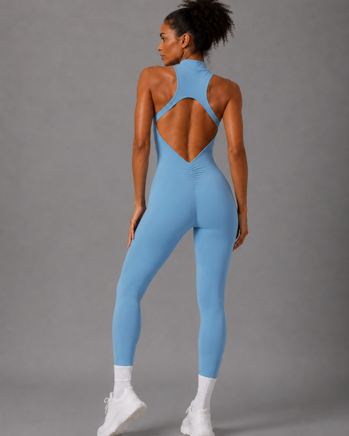 Yoga Jumpsuit Bum Scrunch Kompression mit Rückenausschnitt und Reissverschluss