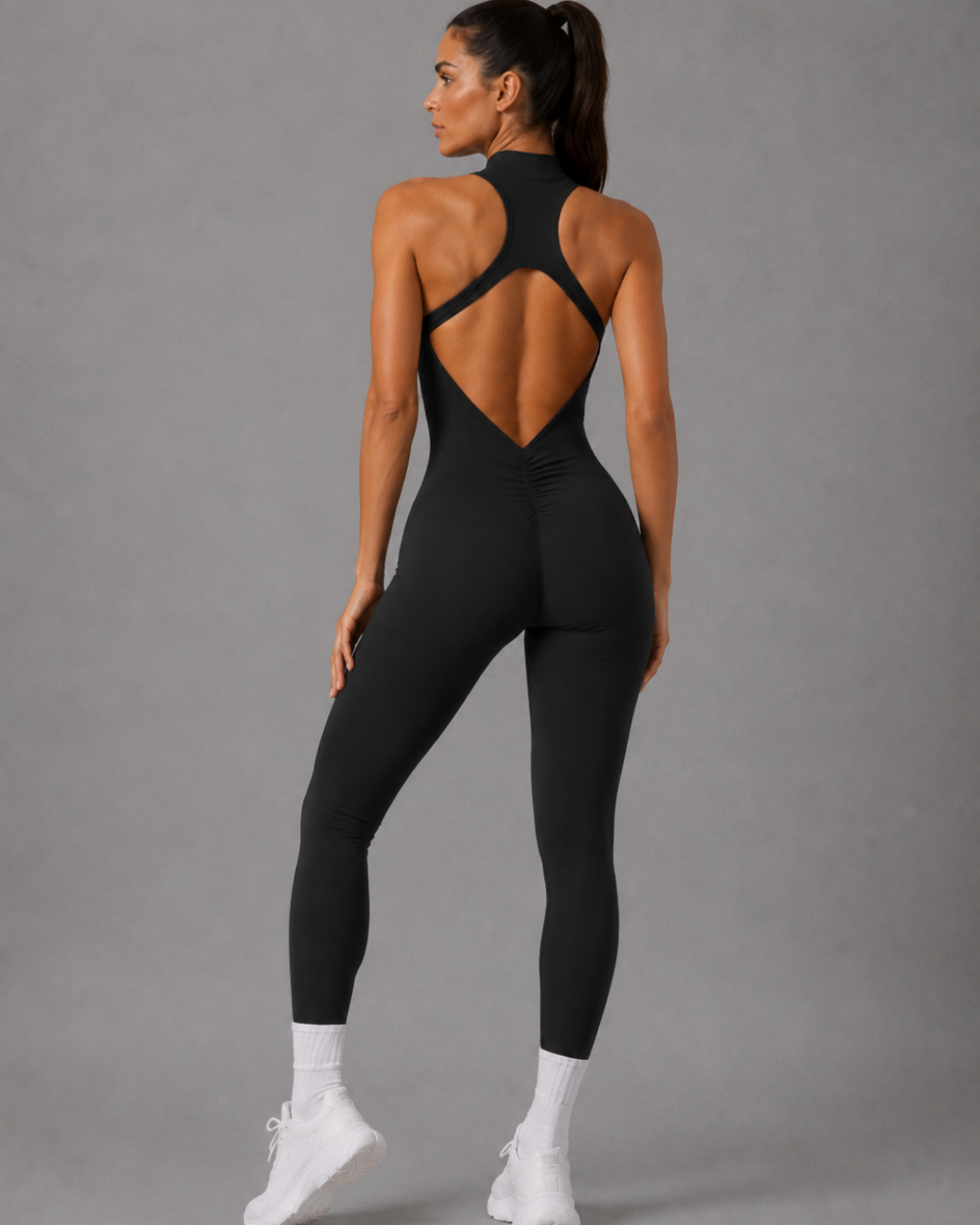 Yoga Jumpsuit Bum Scrunch Kompression mit Rückenausschnitt und Reissverschluss