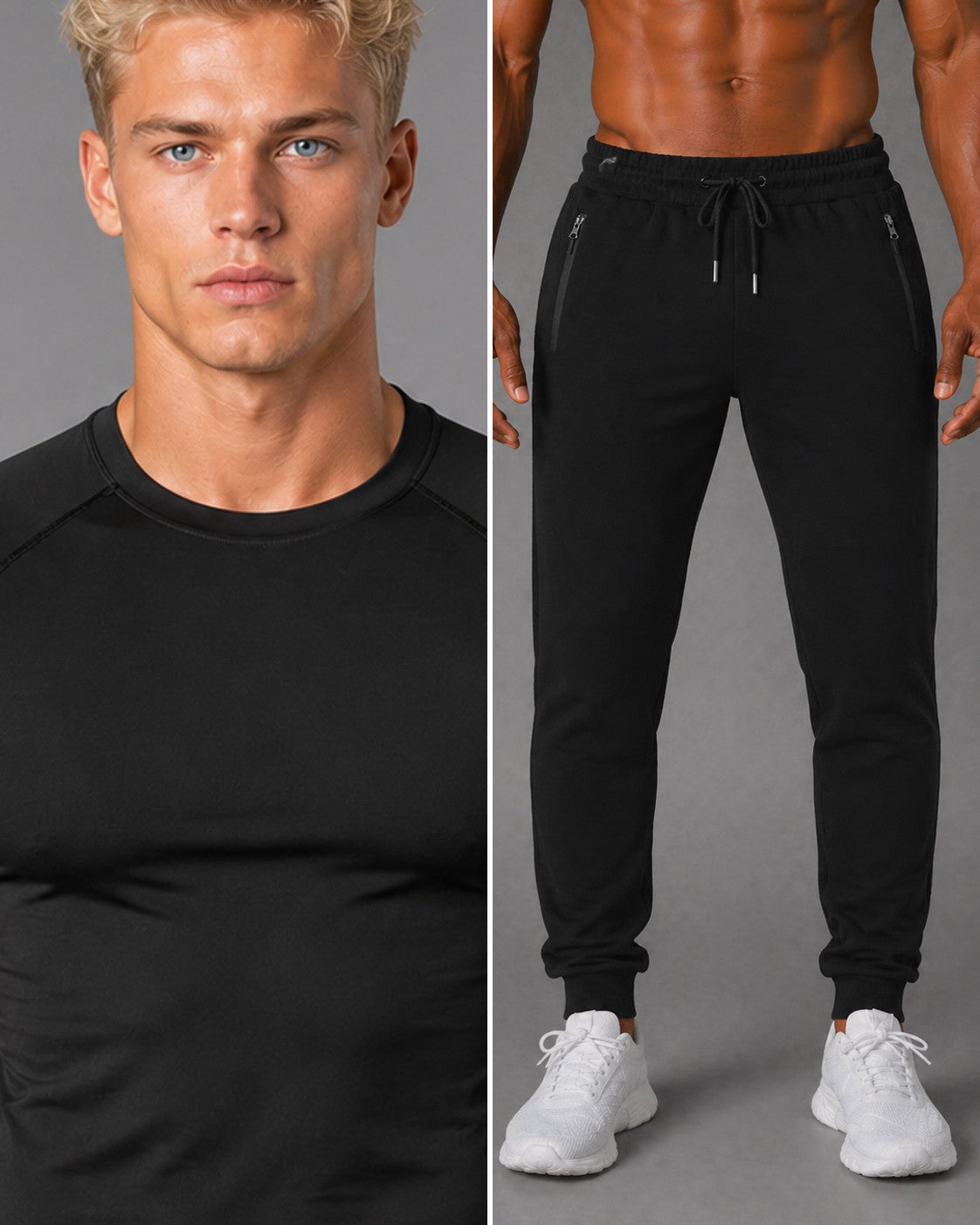 Gym Set Herren Schwarz: Kompressionsshirt + Jogginghose