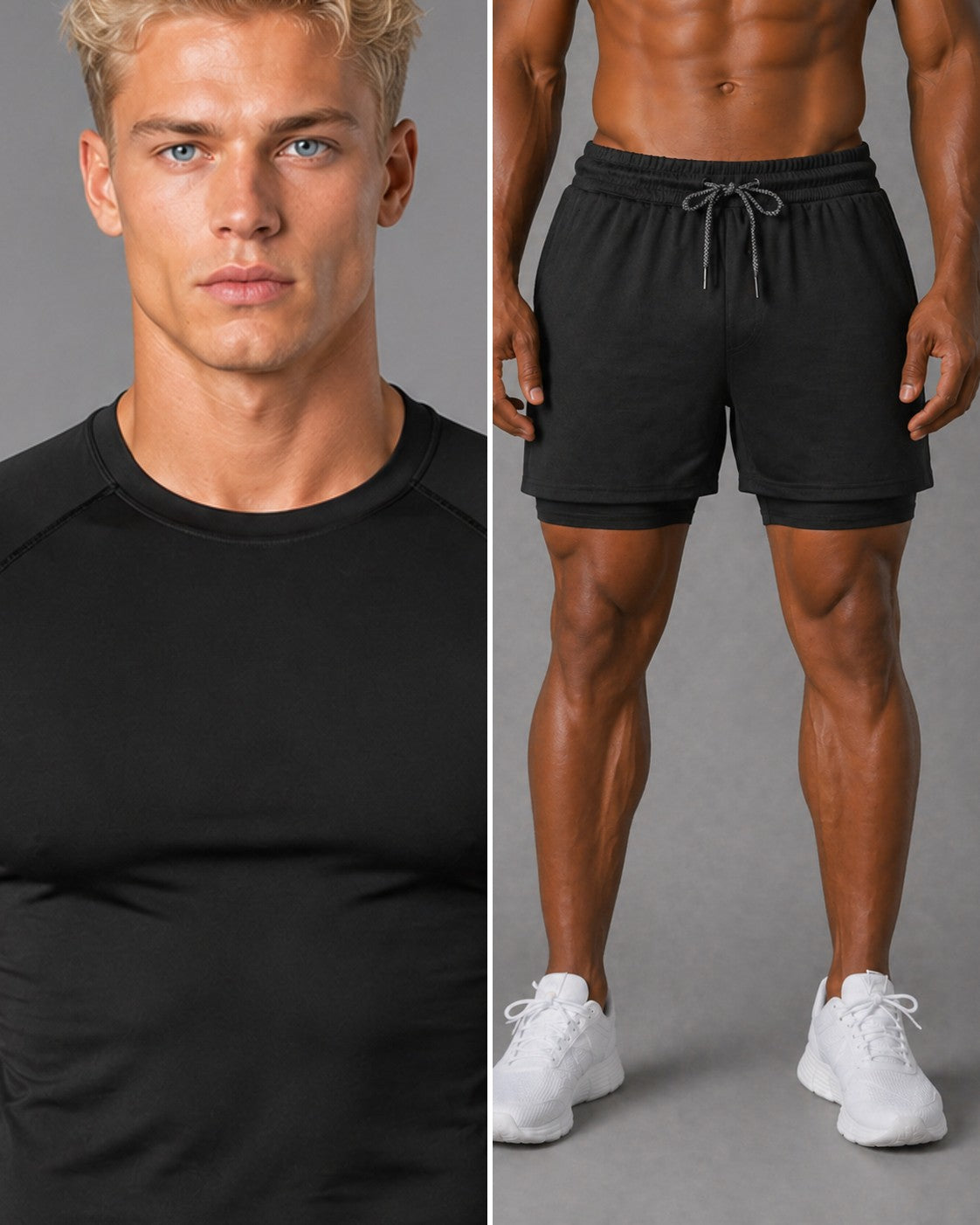 Gym Set Herren Schwarz: Kompressionsshirt + 2-in-1 Short