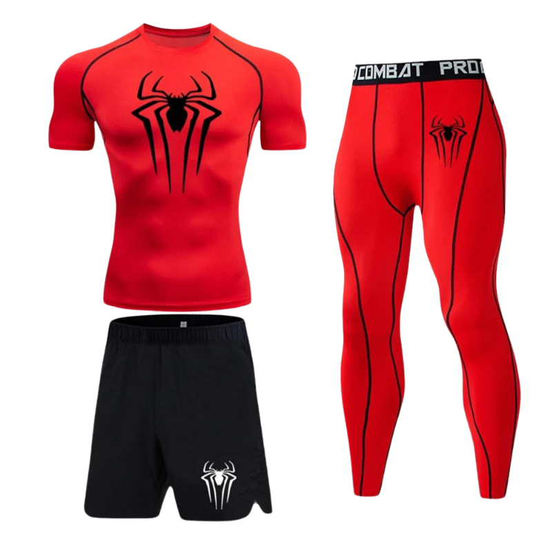 gymshirtleggingsshortsteetshirtshortsleevekurzaermelkurzearmekurzaermeligredrotspinnespidermanspiderprintprintedbedrucktdruckherrenbatmansupermanspiderman