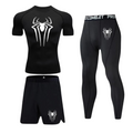 gymshirtsetleggingsshortsteetshirtshortsleevekurzaermelkurzearmekurzaermeligschwarzblacksetspinnespidermanspiderprintprintedbedrucktdruckherrenbatmansupermanspiderman
