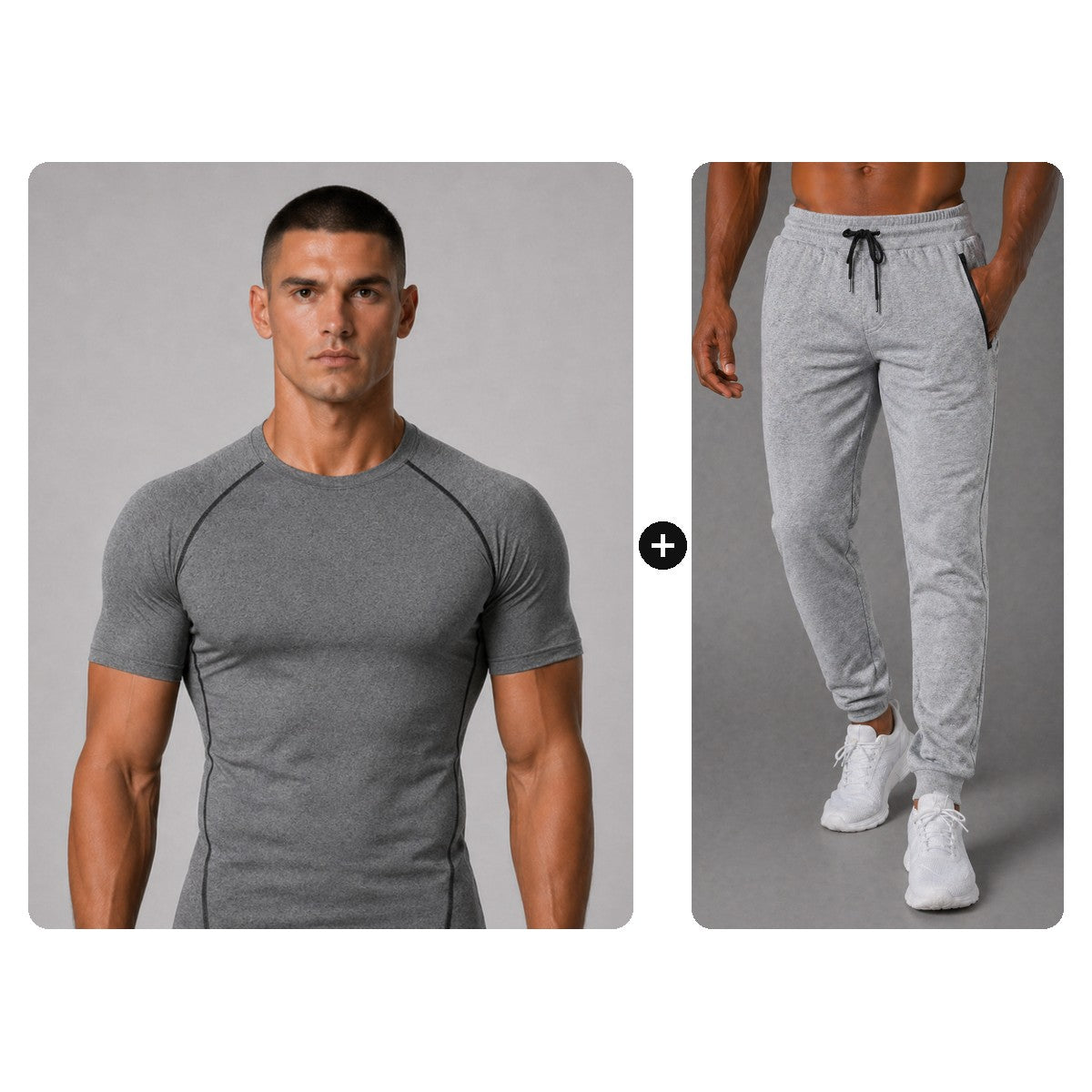 Gym Set Herren Grau: Quick Dry Shirt + Performance Jogginghose