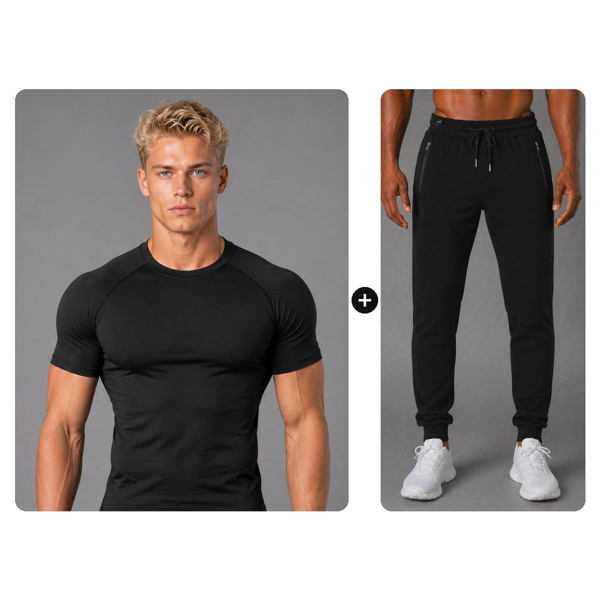 Gym Set Herren Schwarz: Quick Dry Shirt + Performance Jogginghose